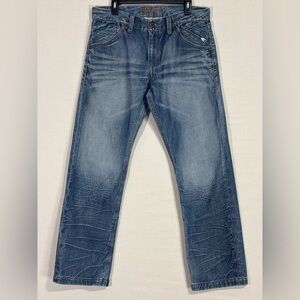 Levi’s 514 Slim Straight Jeans Mens 36x32 Distressed Wash Zip Pocket Denim